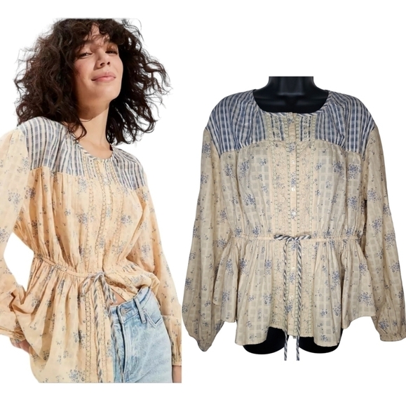 AMERICAN Eagle Dainty Floral Lace Detail Long-Sleeve Tie-Front Tunic Size S - Picture 1 of 3